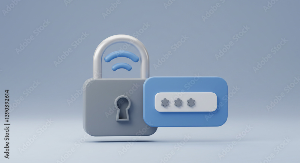 Aufkleber secure online access, a digital padlock and password entry in a soft blue palette, symbolizing safe 