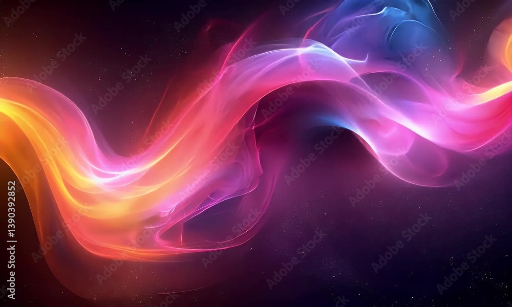Wall mural vibrant abstract swirling light patterns with fluid motion and colorful waves in a dreamlike digital