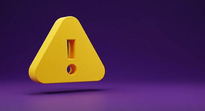 A bold yellow warning triangle, a digital alert signaling caution and important information against a deep purple backdrop.