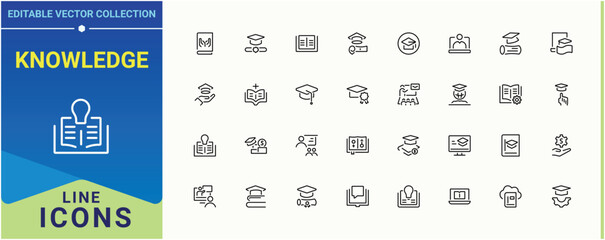 Knowledge icon collection. Containing tutorial, learning, course, study, school and more. Education line icon. Thin line icons set. Vector illustration in modern line style.
