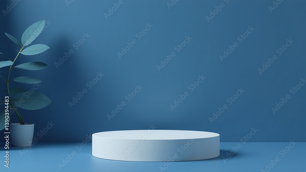 Poster summer mockup features stone empty podium dark blue clipping path rendering