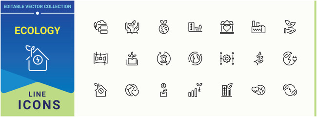 Ecology modern icon. Includes thin line symbols ecosystem, al, forest, eco and more. Environment icon. Thin linear style icons. Conceptual pictogram and infographic.