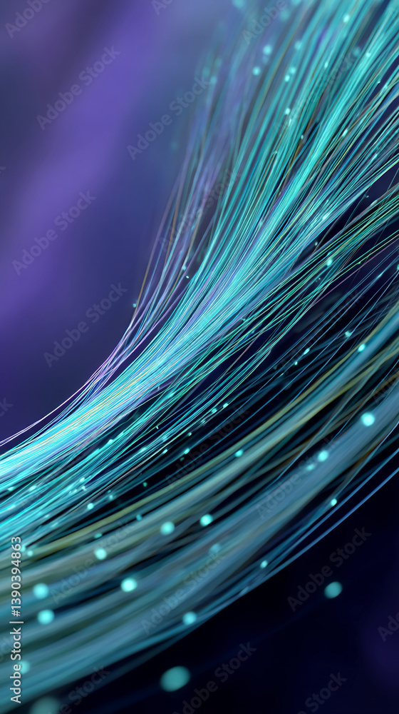 Poster abstract image of turquoise light streaks on dark background, creating dynamic and flowing design, s