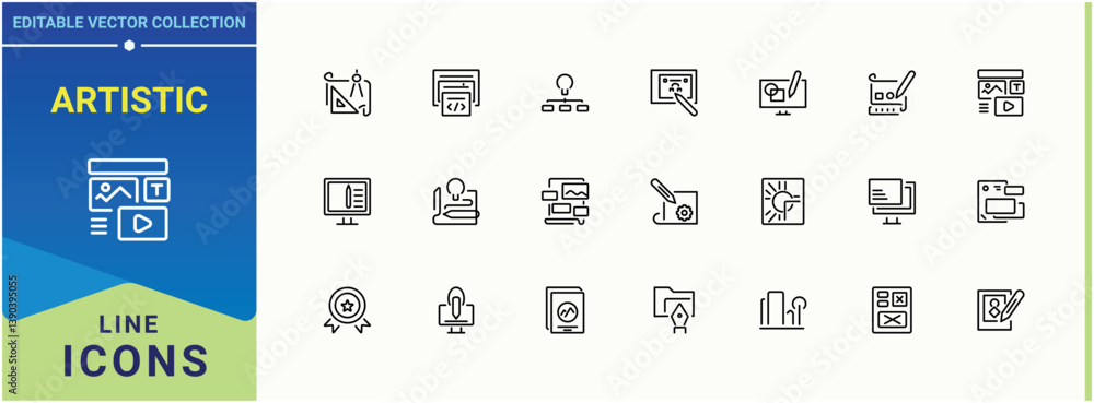 Poster artistic icon collection. design icon set. paint perfect for logos and infographic. minimal thin lin