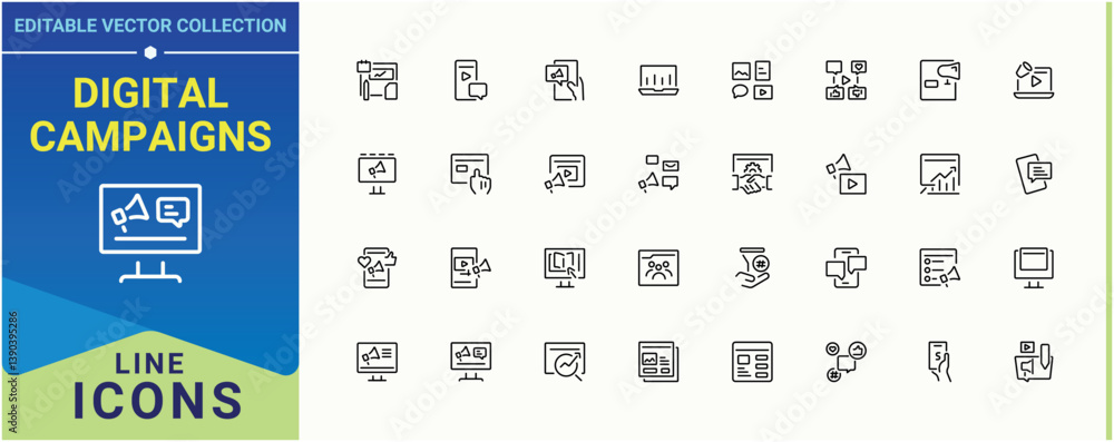 Poster digital campaigns line icon. digital marketing simple icon. website line icons with editable stroke.