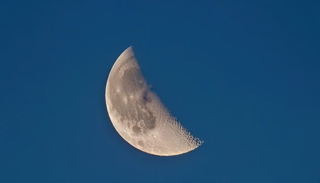 Close up picture of waxing crescent moon in blue sky. 3