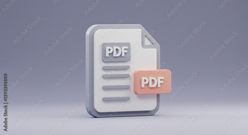 Aufkleber a sleek 3d pdf document icon, clean and modern design, subtly displaying important file information 