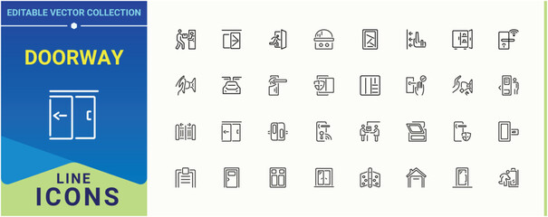 Doorway icon. Pack of enter, entrance, way, close, exit and more. Door icon. Modern vector illustration. Editable vector art and illustration.