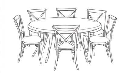 Oval dining table with chairs, illustration