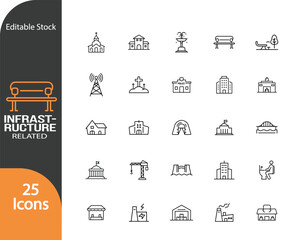 25 Simple Line Icons Representing Infrastructure