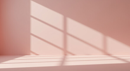Empty Pink Room Studio with Sunlight Shadow Effect on Floor and Wall for Product Display