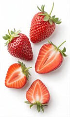 Set of ripe whole and sliced strawberries. (Strawberry)