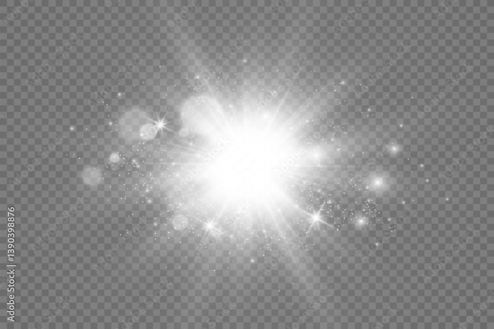 Poster glowing star, sparkle, light streak, and shimmering particle on transparent background for overlays 