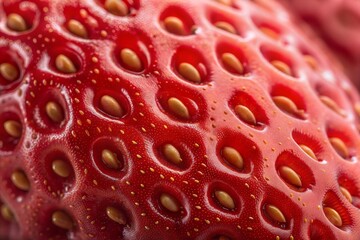 Close-up of the detailed texture of a strawberry's surface. (Strawberry)