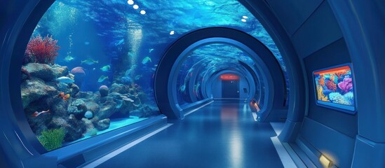 Obraz premium Underwater tunnel showcasing vibrant marine life
