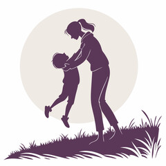 silhouette of a mother and son vector