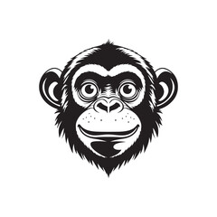 Black and white illustration, cartoon monkey faces, monkey heads, vector  