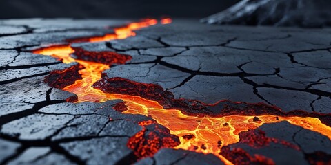 Molten Lava Flowing Through Cracked Earth