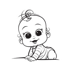 Cute cartoon boy black and white illustration 