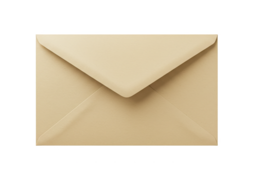 A tan envelope with a triangular flap is centered isolated on transparent background - Powered by Adobe