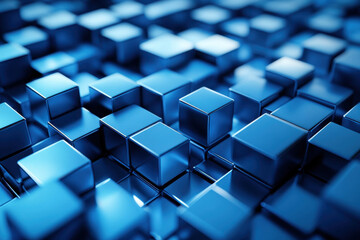 Blue cubes arranged in a geometric wallpaper pattern, high-definition image with a modern look and calming color scheme.