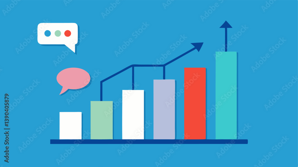 Poster chart analysis with tweets an illustration showing a bar chart with a rising trend line alongside sp