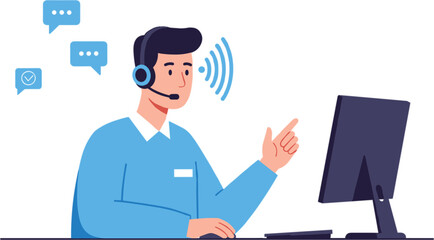 Efficient Customer Service: An illustration of a supportive individual in a customer service role, headset equipped, providing assistance, symbolizing effective communication and prompt solutions