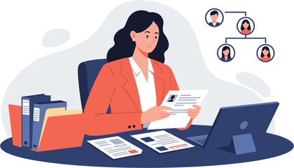 HR professional: A focused professional in the realm of human resources reviews and analyzes resumes, carefully considering the future of hiring process.