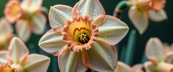 Fototapeta premium Stunning Peach Daffodil Flower Closeup Macro Shot.