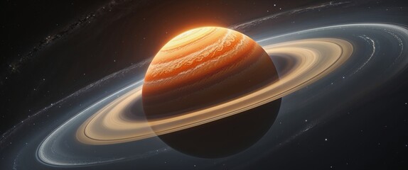 Stunning Orange Planet with Rings in Space