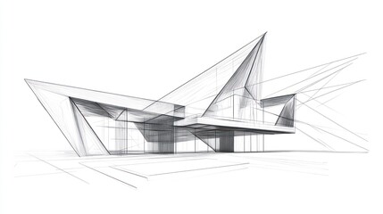 Architectural sketch of modern house design, possible use for architecture portfolio