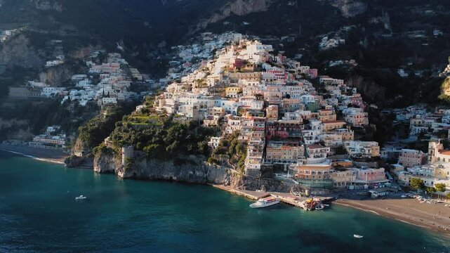 Aerial shot Positano, Amalfi coast, Italy