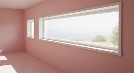 Fototapeta premium Soft pink room sunlight bright window view. AI Generated