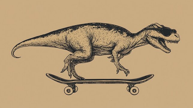 Dinosaur riding skateboard, no background. For kids' design, advertising, illustration