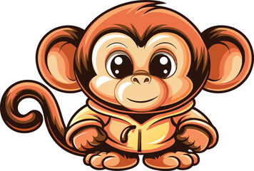 Obraz premium ​Friendly Cartoon Monkey Mascot in Yellow Hoodie with Reddish-Brown Fur