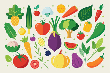 Colorful Hand-Drawn Vegetables & Salad – Modern Minimal Abstract Food Art