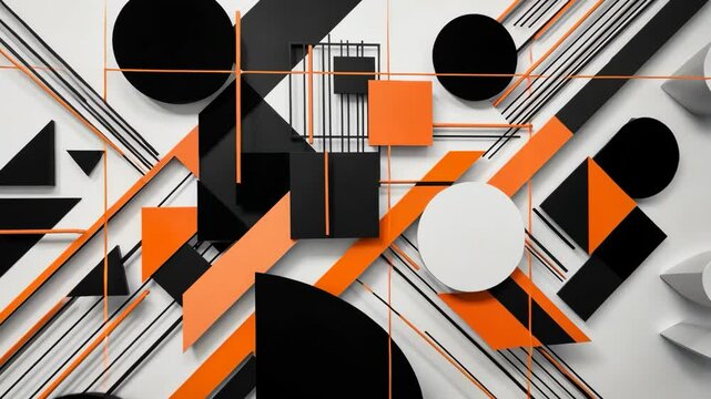 Dynamic abstract geometrical composition with black and orange shapes animation visual