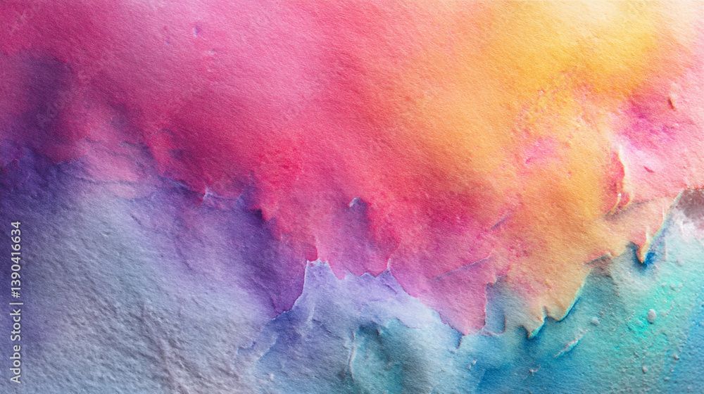 Poster abstract watercolor painting with vibrant colors blending together in a fluid and dynamic compositio