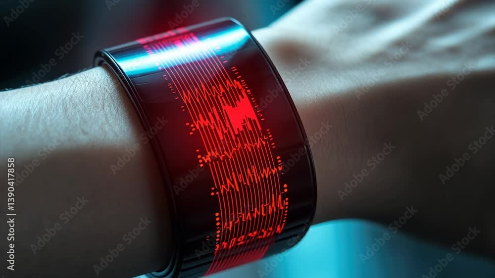 Aufkleber futuristic flexible wristband displaying red data streams
