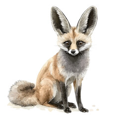 A watercolor painting of a Bat-eared fox, isolated on a white background. Bat-eared fox vector

