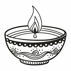 Intricate Diwali Oil Lamp Illustration Black and White Festive  Art