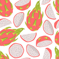 Vector seamless pattern with dragon fruit on white background