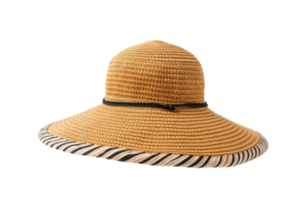 A floating sun hat with a wide brim, on a solid white background