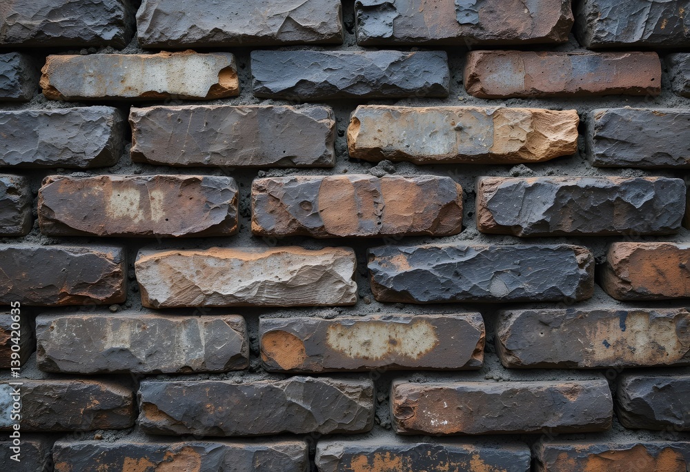 Poster textured brick wall, aged bricks. earthy tones create rustic charm, showing signs of wear. a backgro