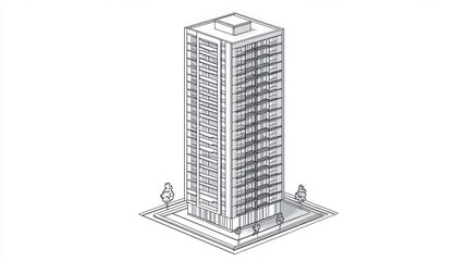 Fototapeta premium Isometric Drawing of a Tall Building