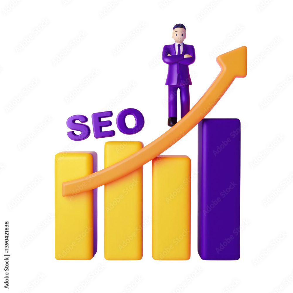 Poster seo growth insights 3d icon representation business analytics environment visual content strategy fo
