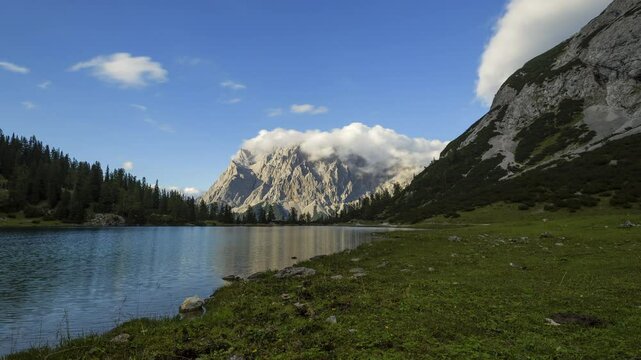 Time lapse of high mountain lake Seebensee in Tyrol, Austria, 4K