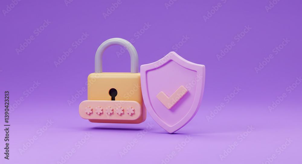 Poster a secure padlock and protective shield symbolize ultimate data safety and peace of mind on a calming