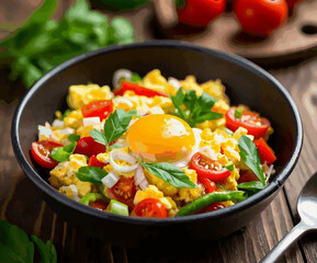 Scrambled Eggs Medley with Fresh Vegetables and Herbs