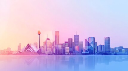 Sydney city skyline at sunrise, low-poly style.
